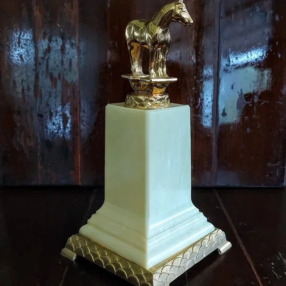 Vintage Trophy Horse on Gold & Ivory Base Sullivan Saddle Club 1960 Dodge Trophy